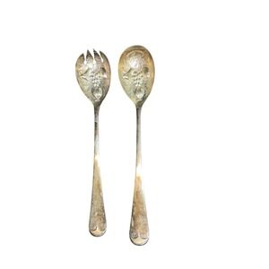 Sheffield England EPNS Berry Salad Servers Silver Plate Spoon and Spork 9"‎ RARE